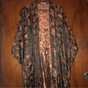 Silky Floral Black and Copper Kimono-Style Blazer